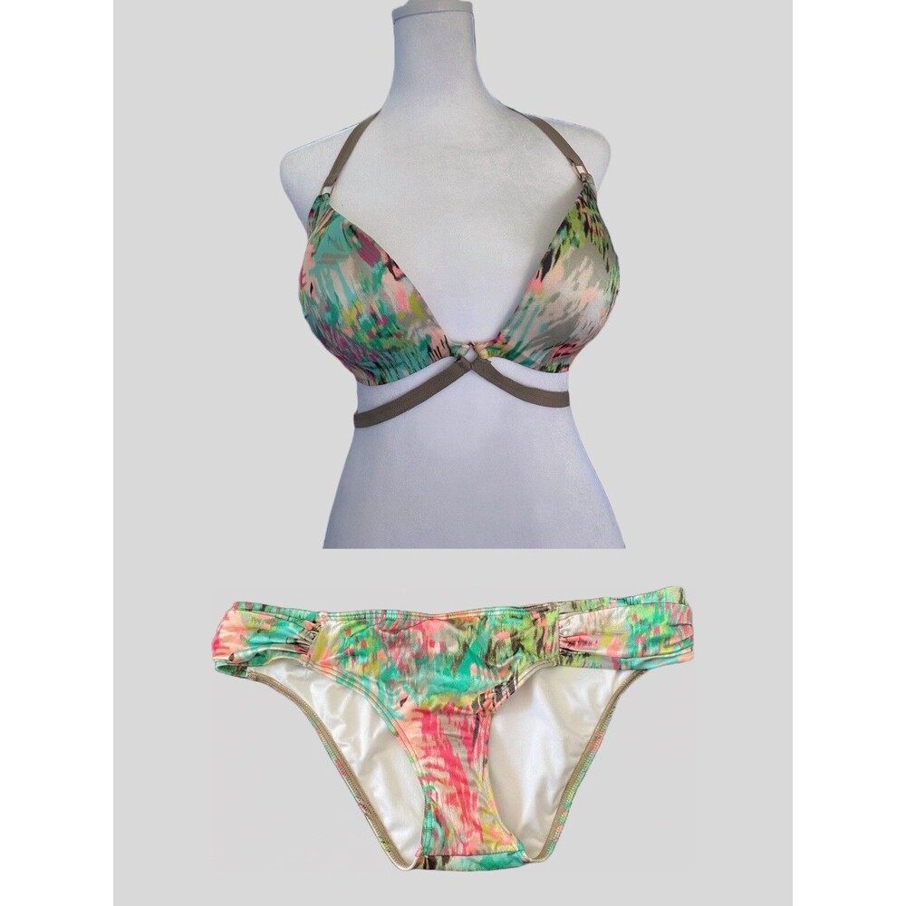 Victorias Secret Strappy Hottie Halter Pushup 34D Bottom Small Swimsuit Bikini